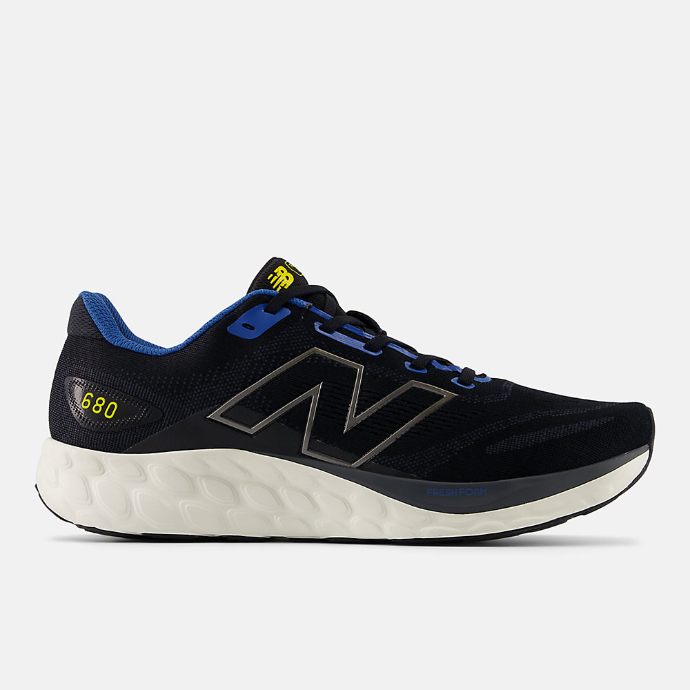 New Balance Fresh Foam 680 v8 Shoes Black with Blue Agate and Ginger Lemon